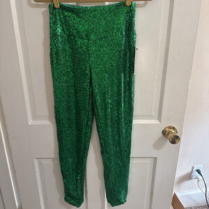 Sequin High Waisted Leggings; Green, Fully Lined, Multiple Sizes NWT